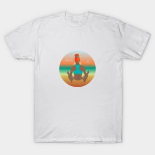 Serene Seascape: Girl Practicing Yoga by the Ocean T-Shirt